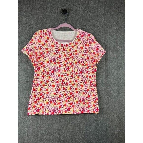 Kim Rogers Tops - Women's Kim Rogers White Red Orange Pink Tan Circle Round Neck Short Sleeve PL